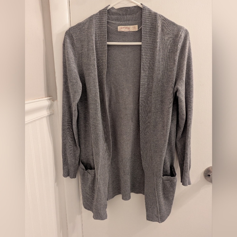 Gray Open Front Cardigan Sweater